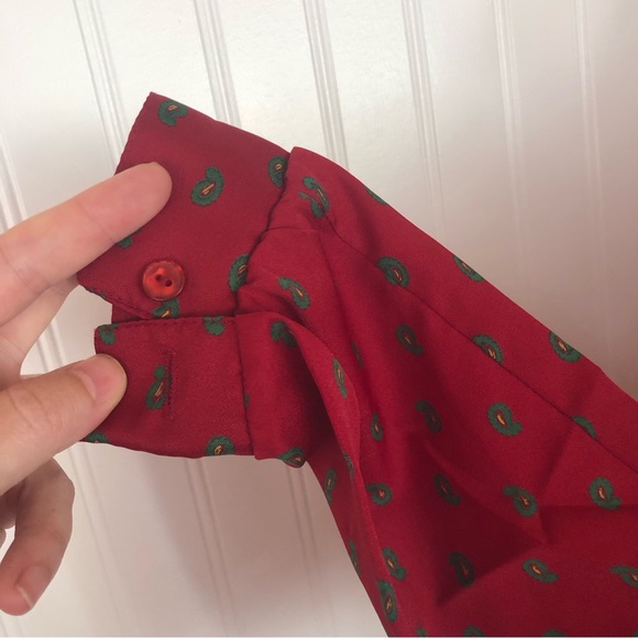 Vintage Maroon Paisley Long Nightgown Dress Silky Straight Loose with Pockets - Picture 5 of 13